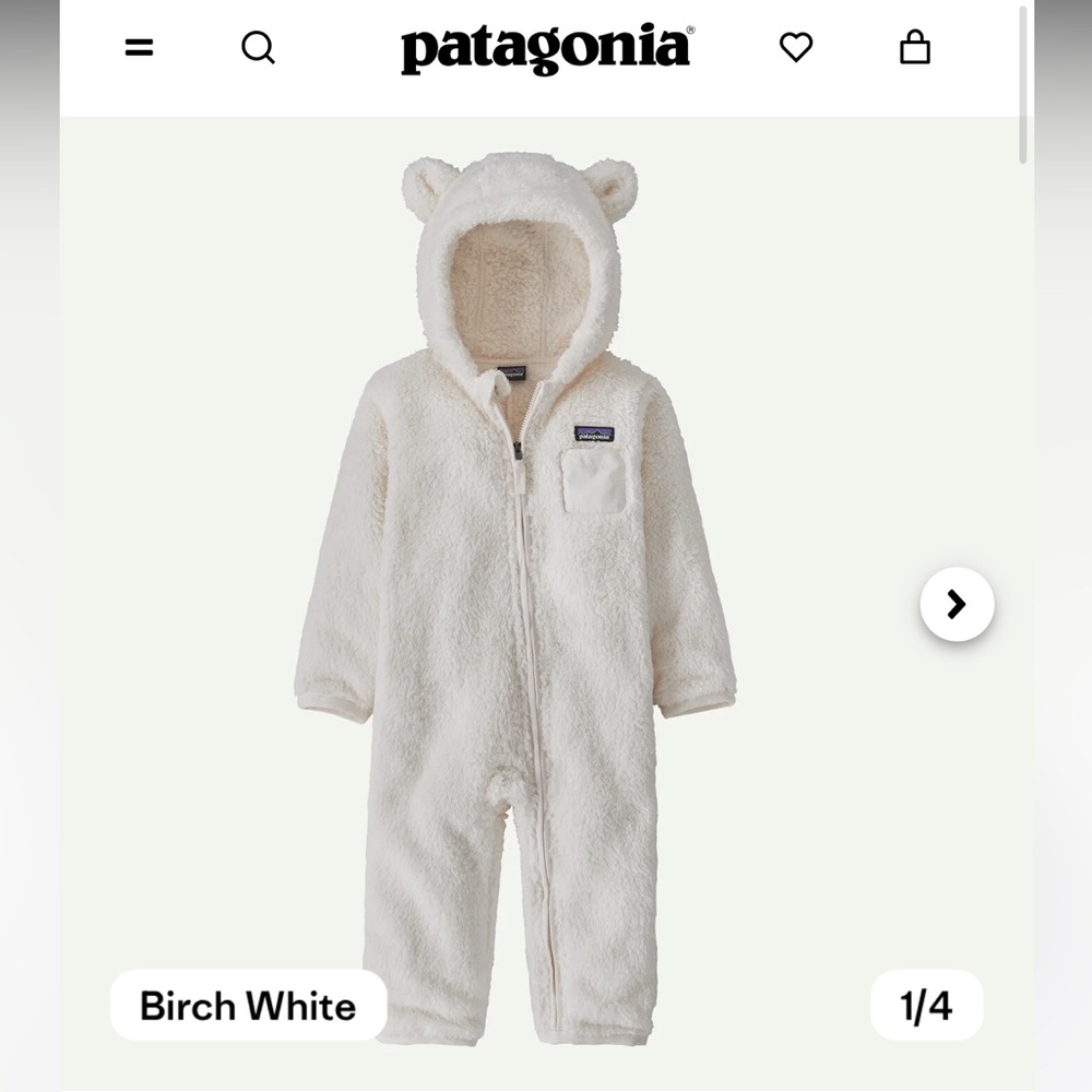 Patagonia Furry Friends Birch White Baby Fleece Bunting Onesie 6-12 months